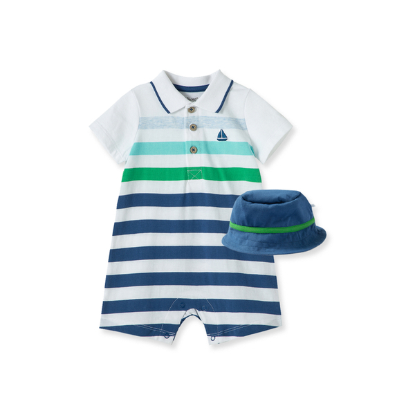 【Little Me】帆船條紋短兔裝/帽