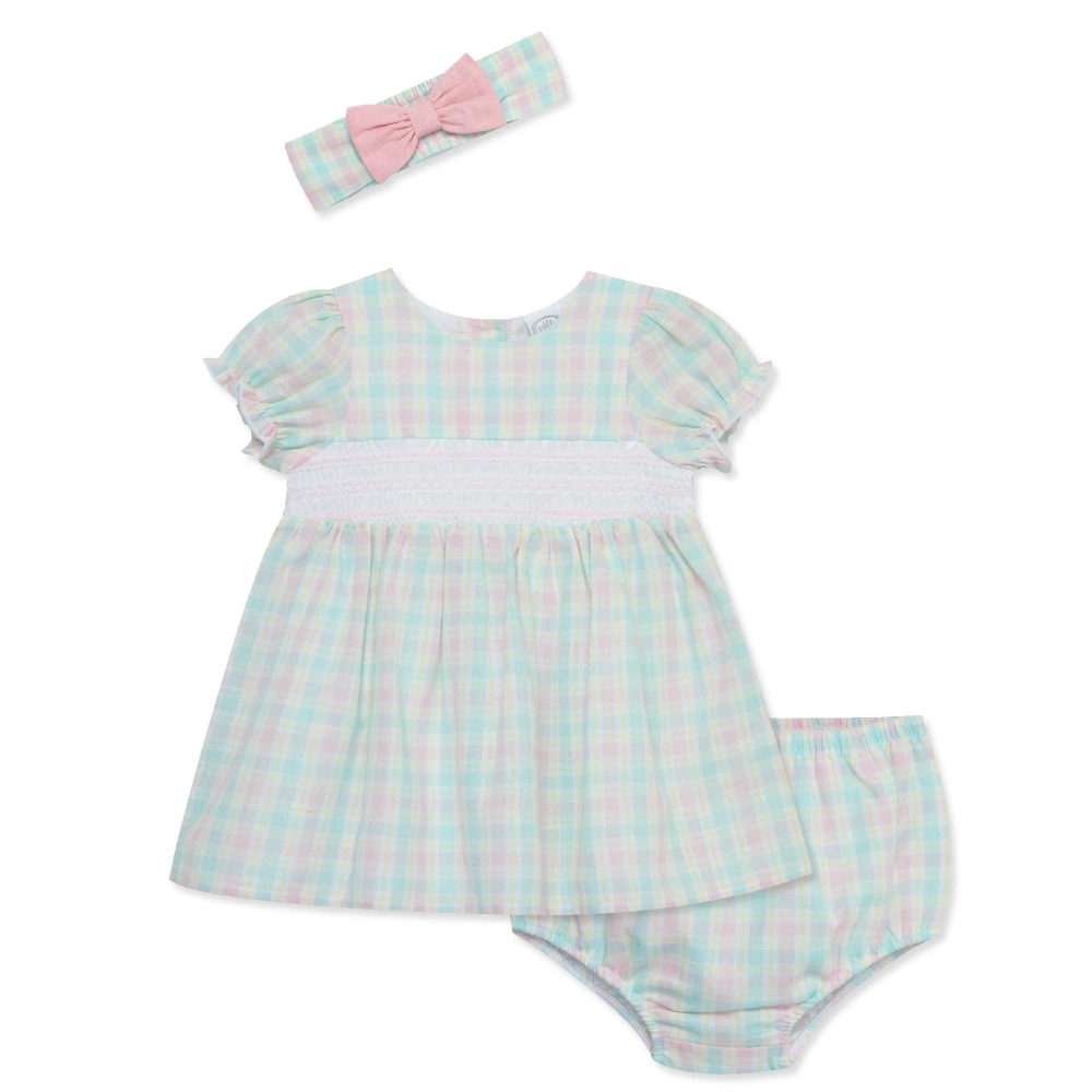 【Little Me】繽紛格子抓皺洋裝/襯褲