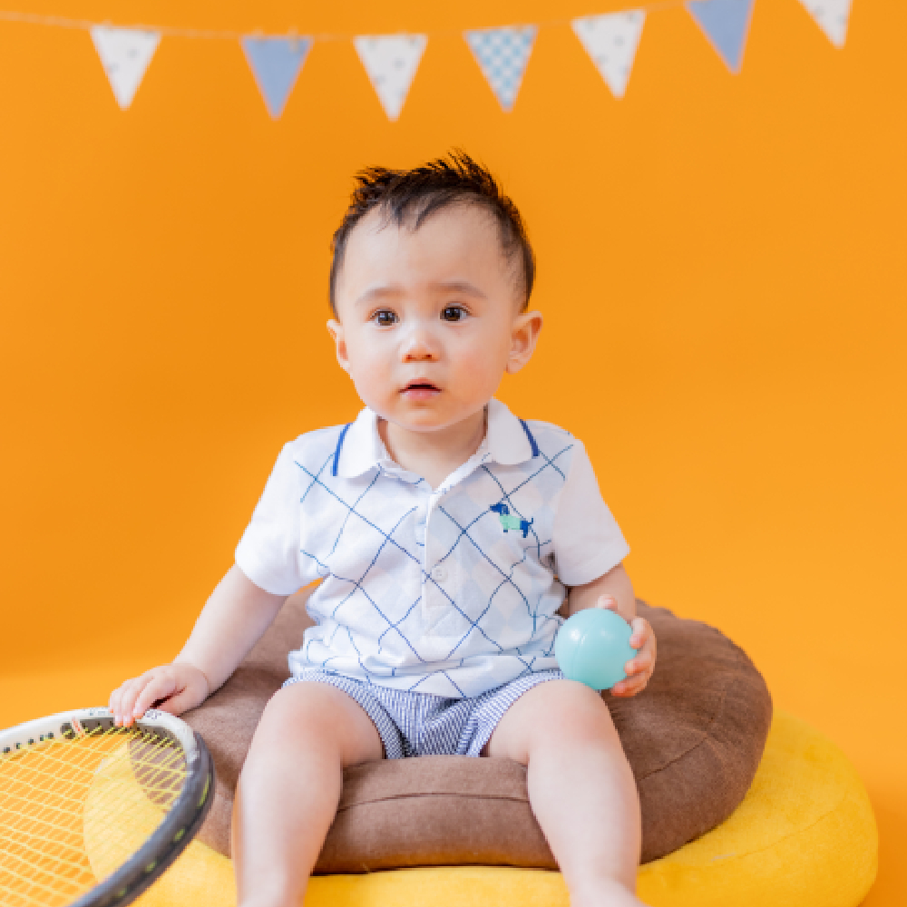 【Little Me】菱格紋POLO衫/短褲