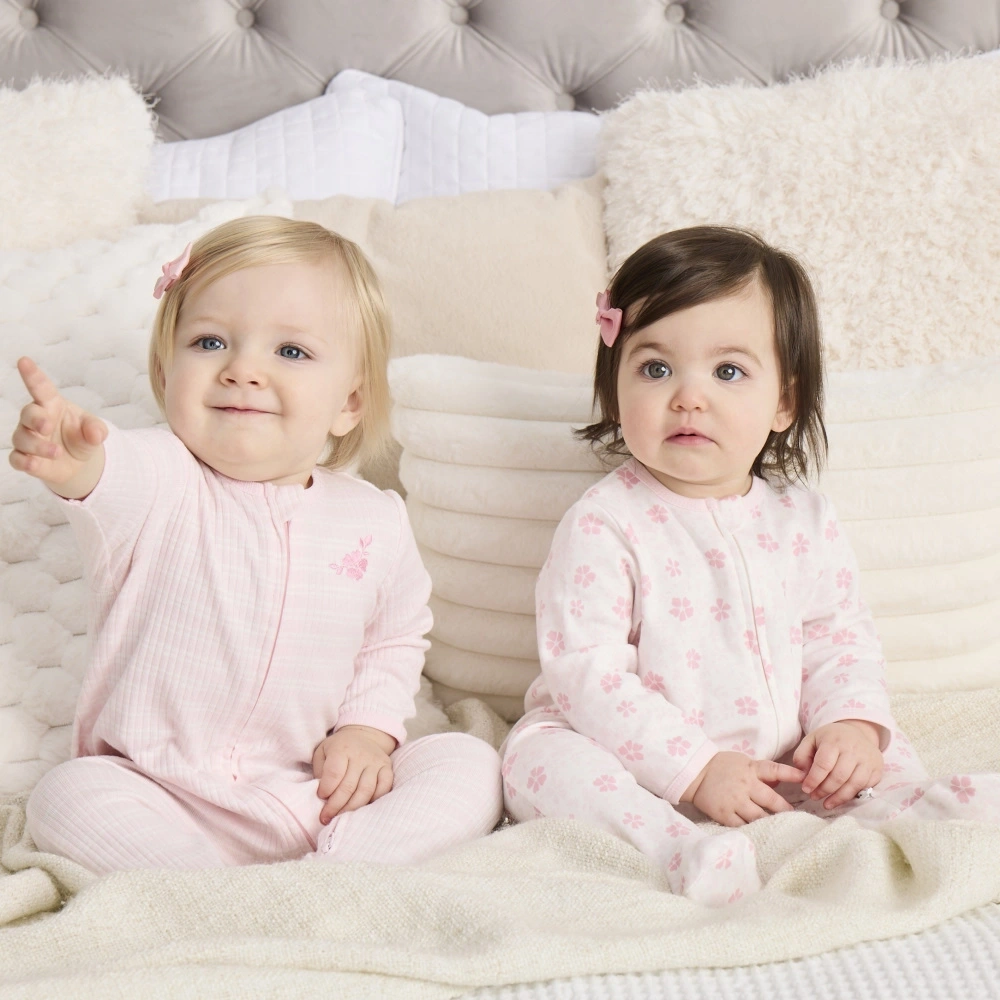 【Little Me】粉櫻有機棉連腳兔裝二件組