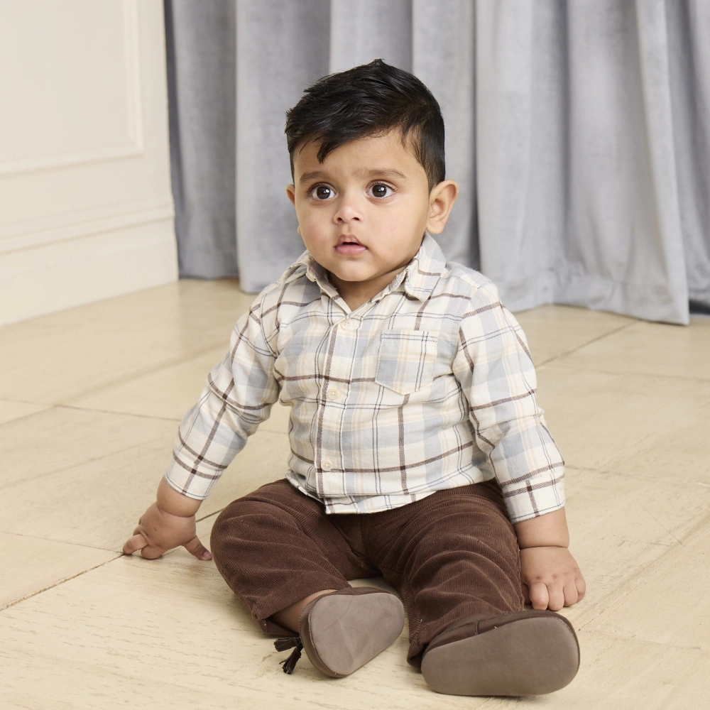 【Little Me】美拉德格紋長袖襯衫/長褲