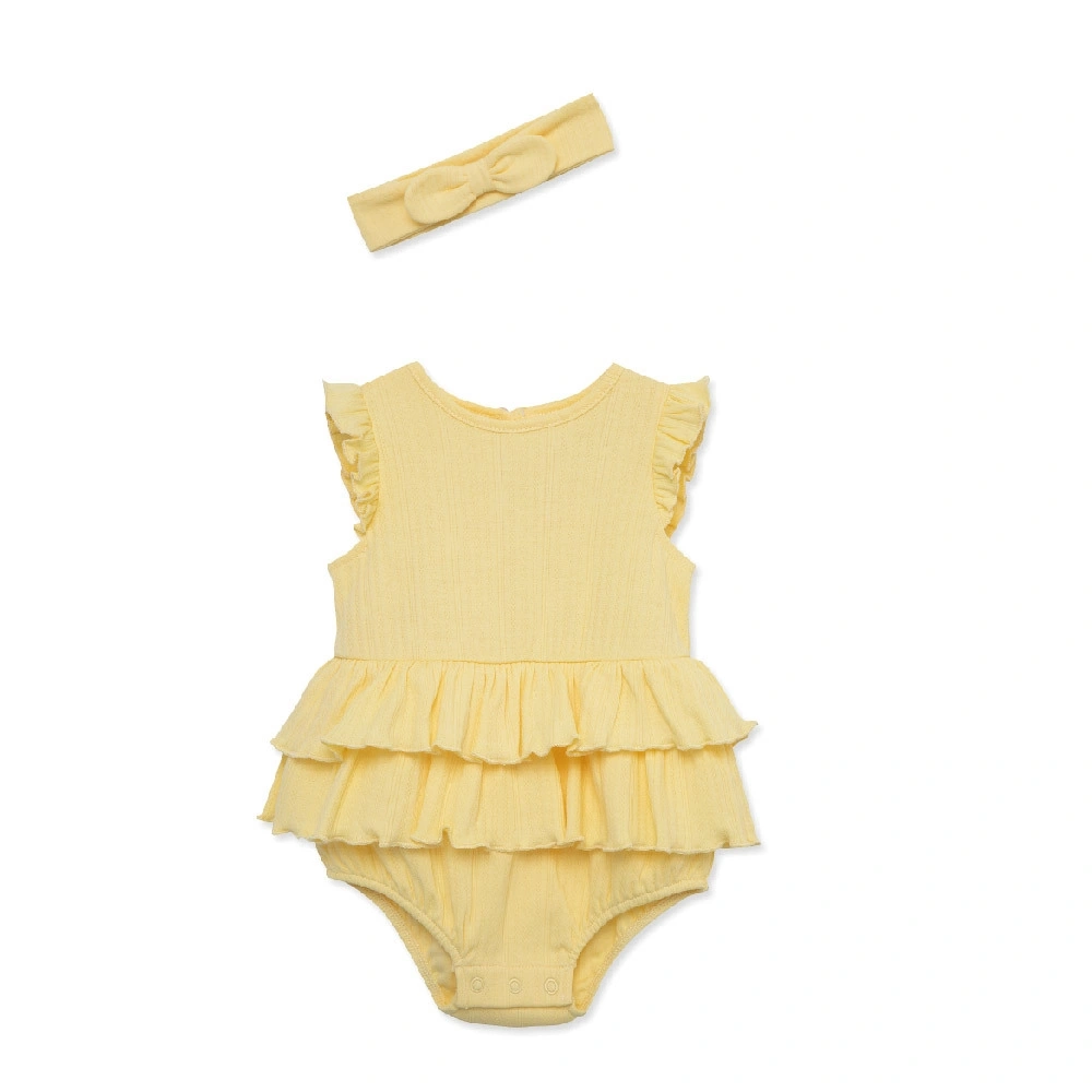 【Little Me】鵝黃泡泡連身衣/髮帶