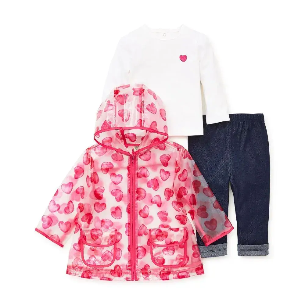 【Little Me】愛心上衣/長褲/雨衣3件組