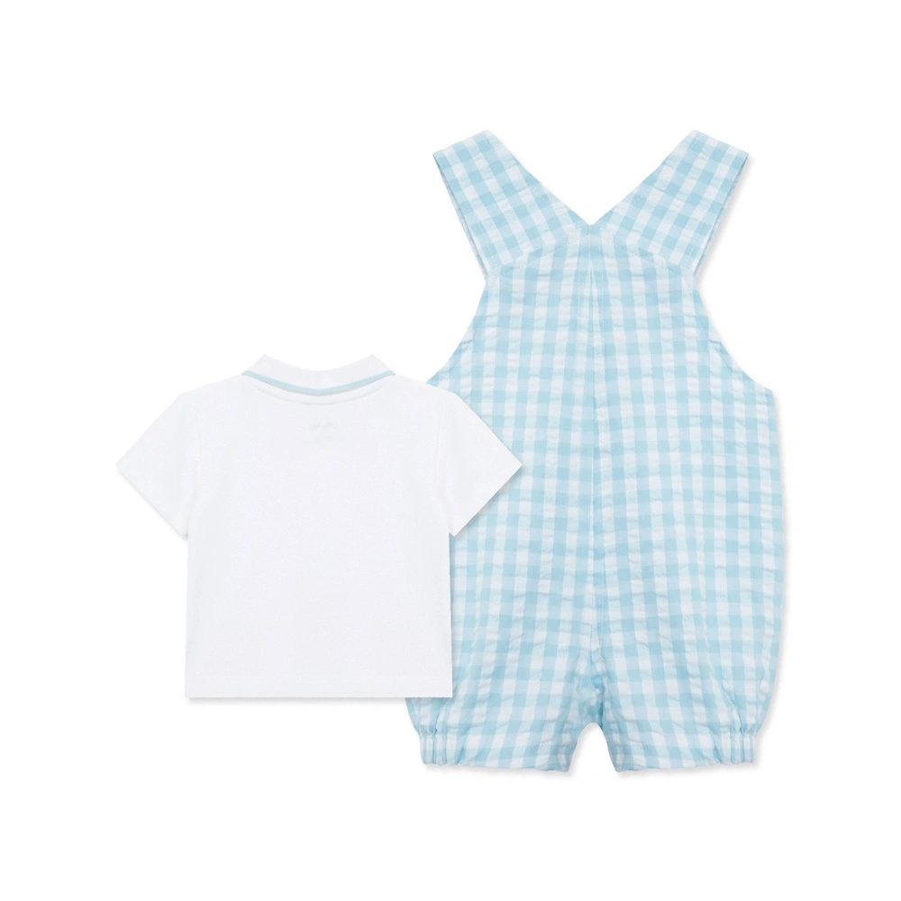 【Little Me】藍色格紋吊帶褲套裝