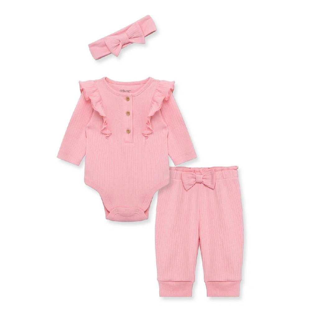 【Little Me】粉色長袖連身衣/長褲/髮帶