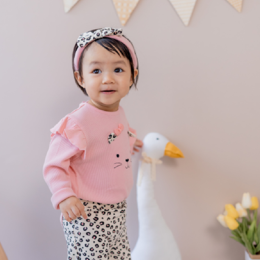 【Little Me】小花豹長袖連身衣/褲/髮帶