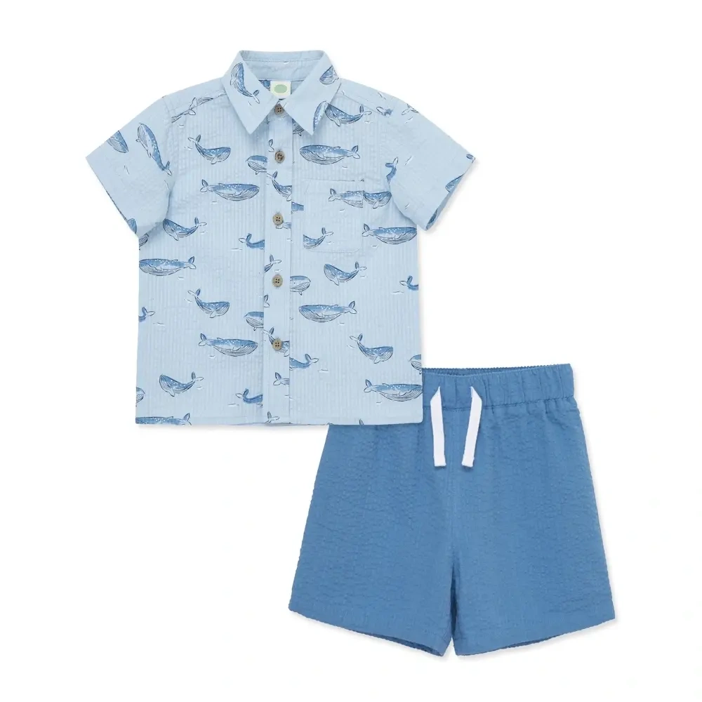 【Little Me】鯨魚梭織襯衫/褲子