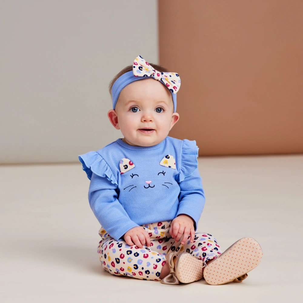 【Little Me】小貓長袖連身衣/長褲/髮帶