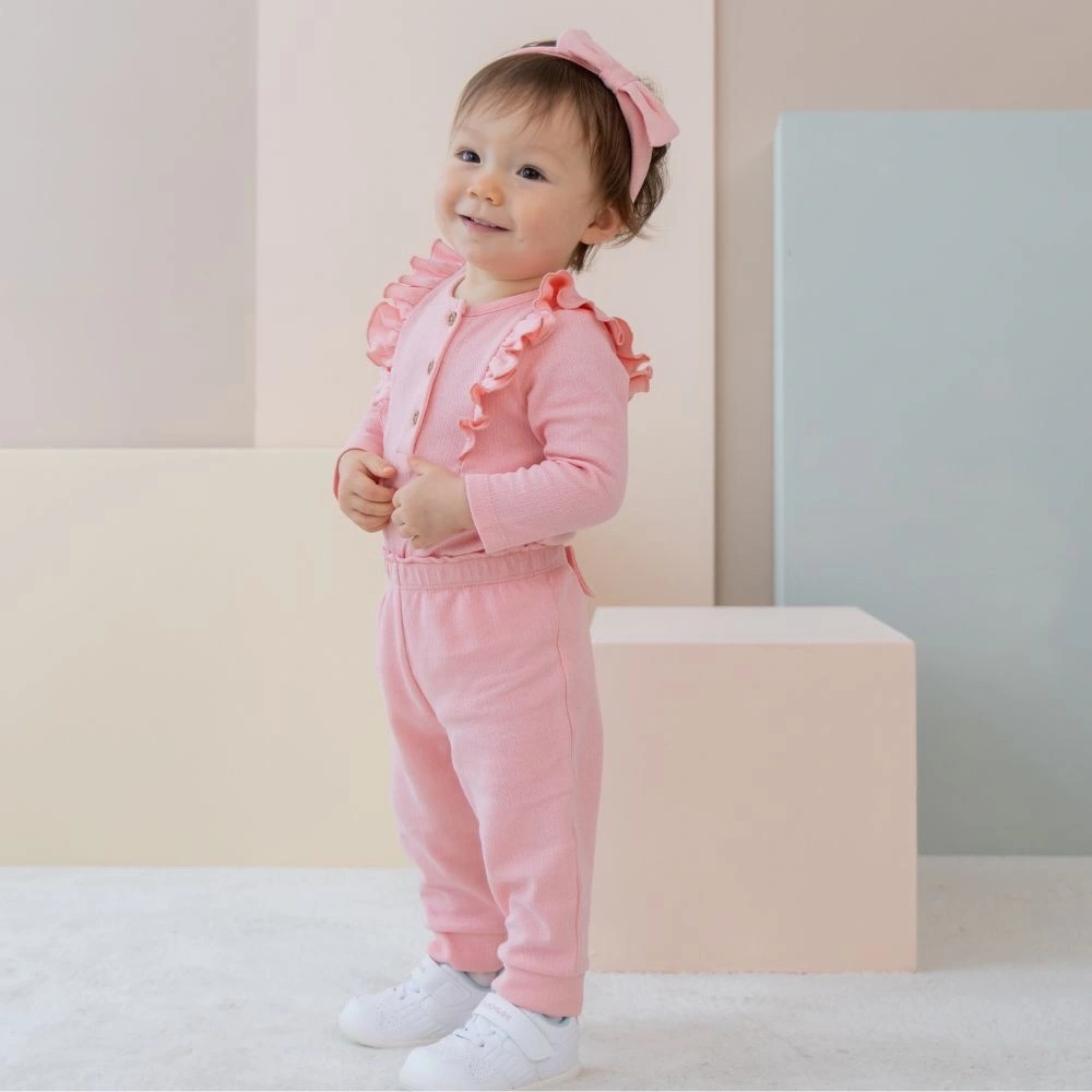 【Little Me】淺粉長袖連身衣/長褲/髮帶