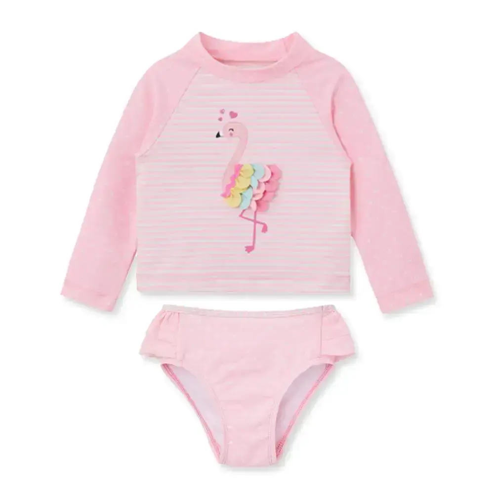 【Little Me】紅鶴長袖防護泳裝二件組