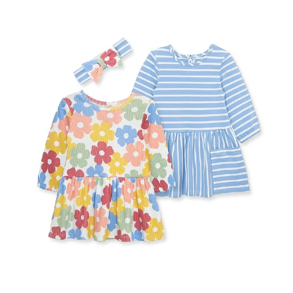 【Little Me】多樣花卉長袖洋裝二入/髮帶