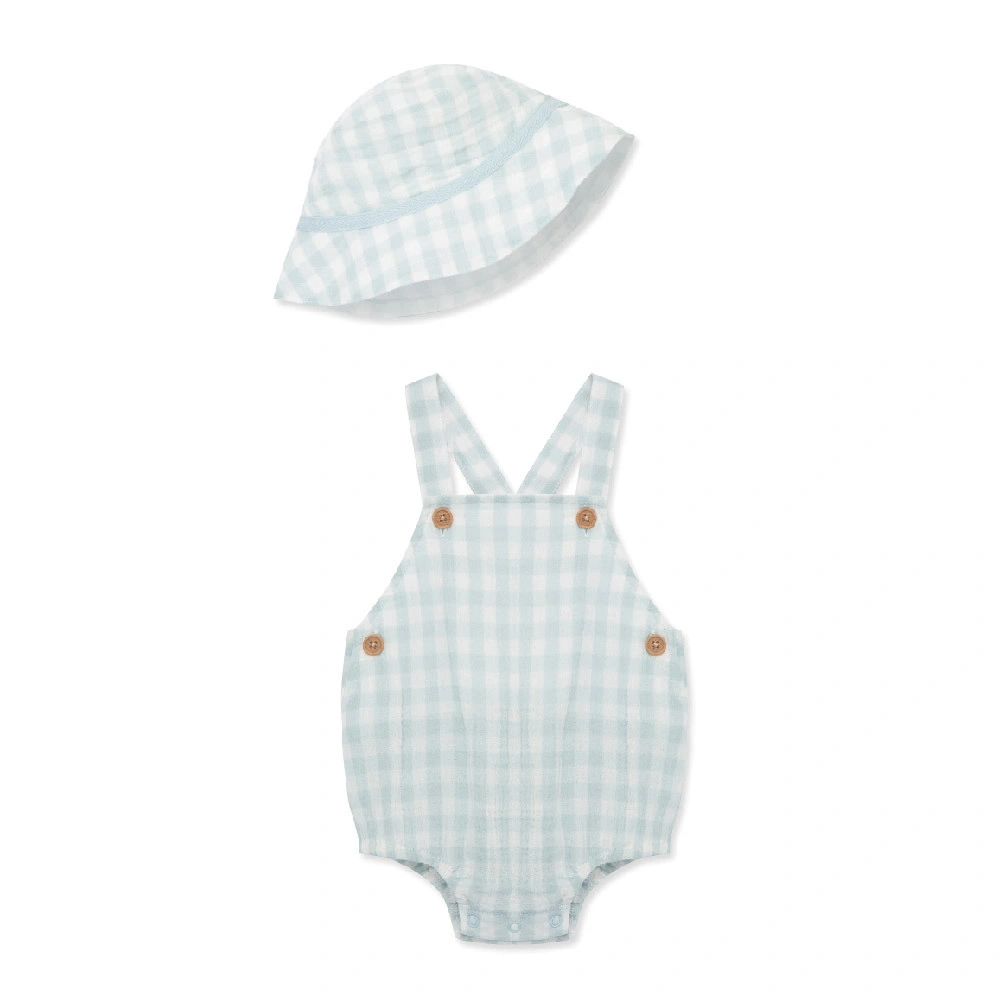 【Little Me】藍色格紋連衣褲/帽子