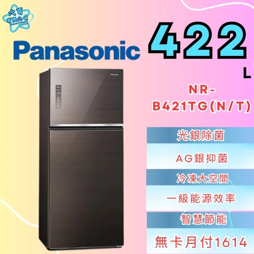 Panasonic 國際牌422公升無邊框玻璃雙門變頻冰箱NR-B421TG | Y6