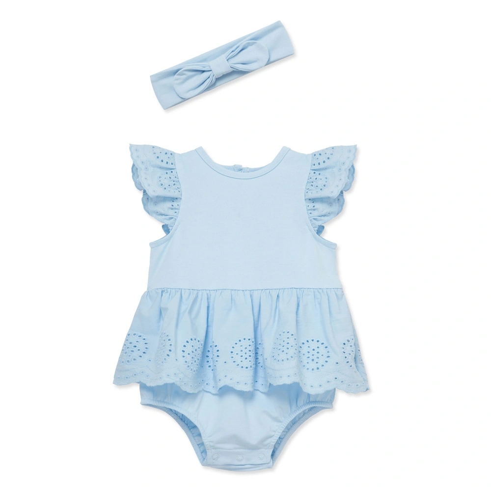 【Little Me】寧靜藍竹纖維泡泡連身衣/髮帶