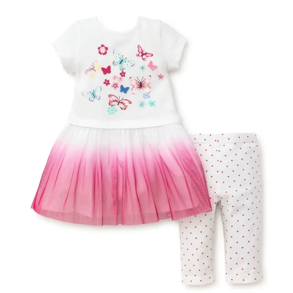 【Little Me】 蝴蝶紗裙洋裝/七分褲組