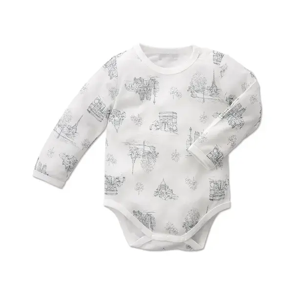 【Baby City娃娃城】天絲棉長袖肩開連身衣／歐洲白