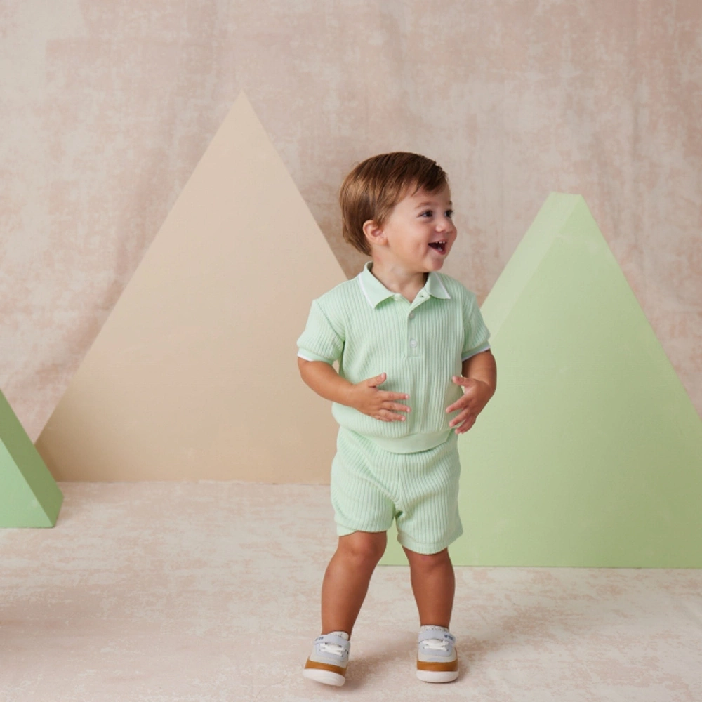 【Little Me】綠色線條POLO衫/褲子