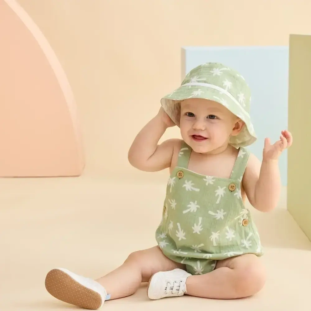 【Little Me】綠色棕櫚連衣褲/帽子