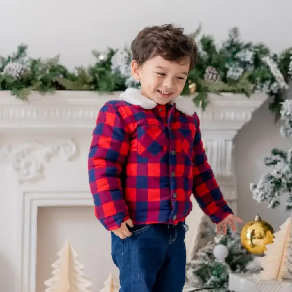 【Little Me】紅色格紋外套/長袖上衣/長褲