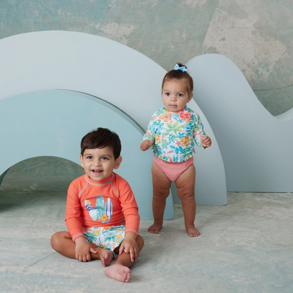 【Little Me】熱帶風情長袖防護泳裝組