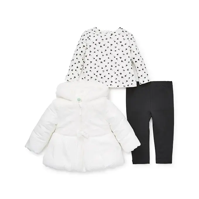 【Little Me】白色絨毛外套＋上衣＋長褲