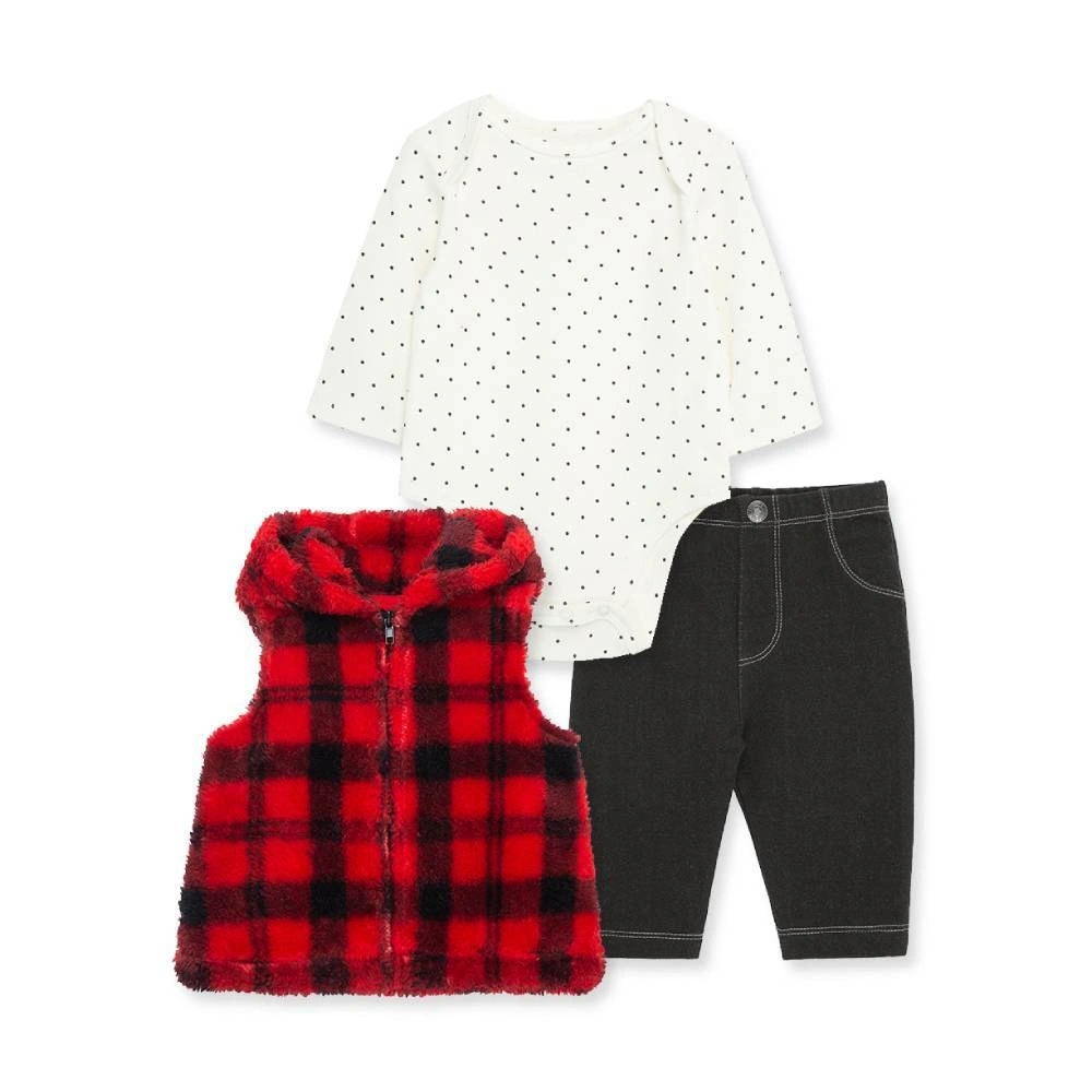 【Little Me】紅格連帽背心/連身衣/褲子