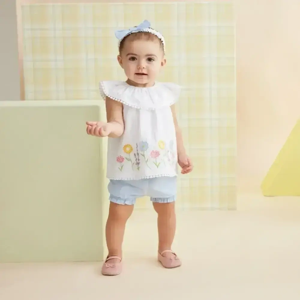 【Little Me】花卉荷葉領上衣/褲子/髮帶