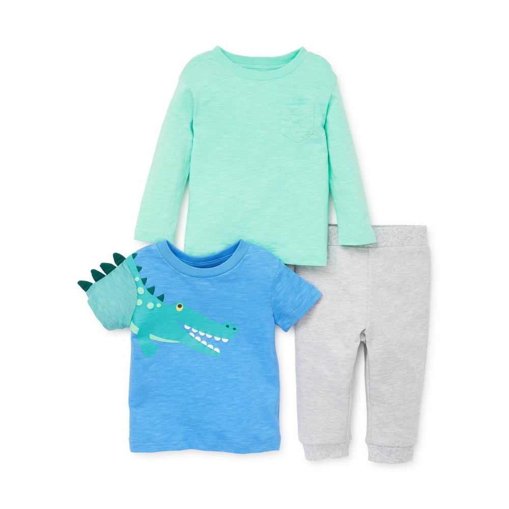 【Little Me】鱷魚長袖＋短袖長褲3件組