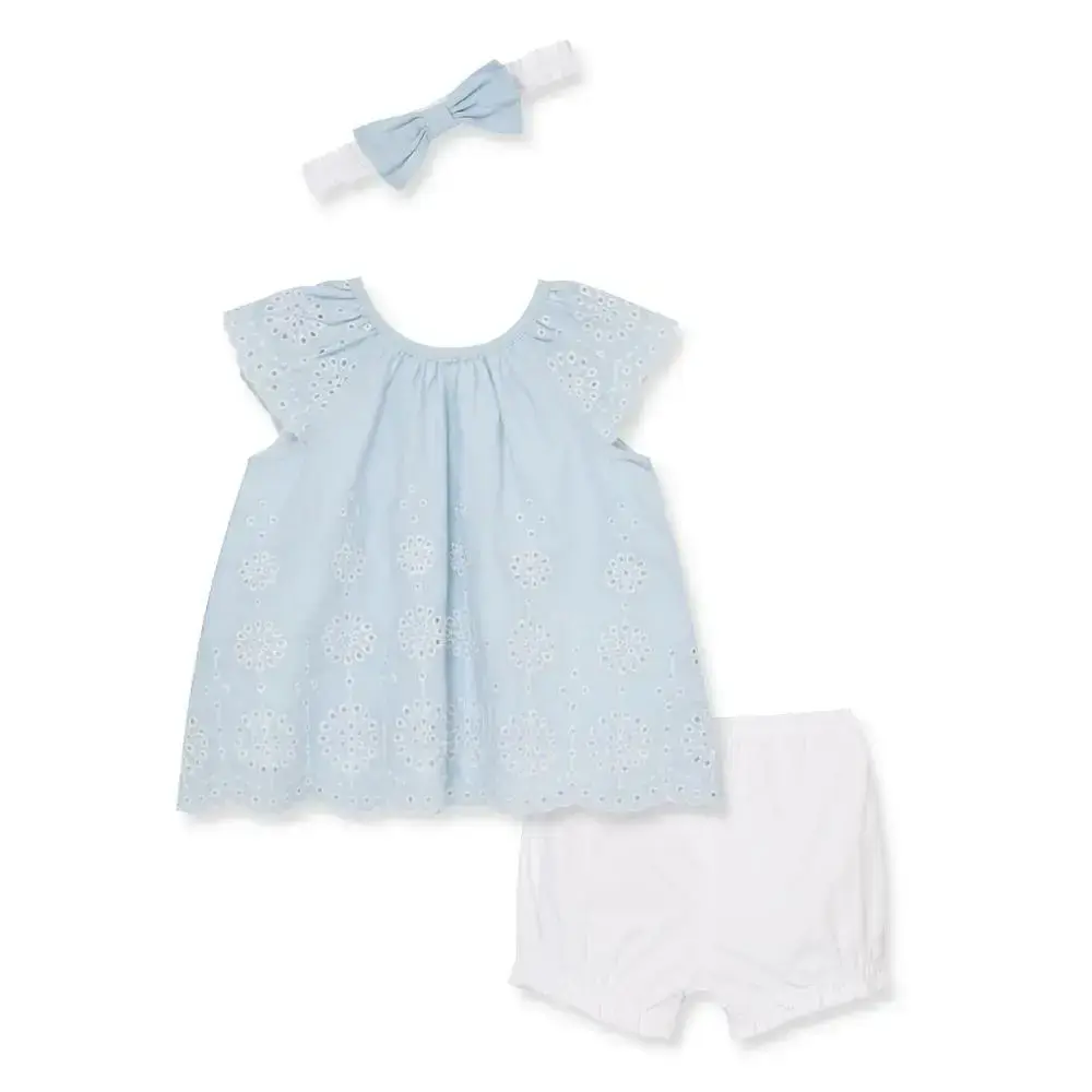 【Little Me】藍色花邊遊戲上衣/短褲/髮帶