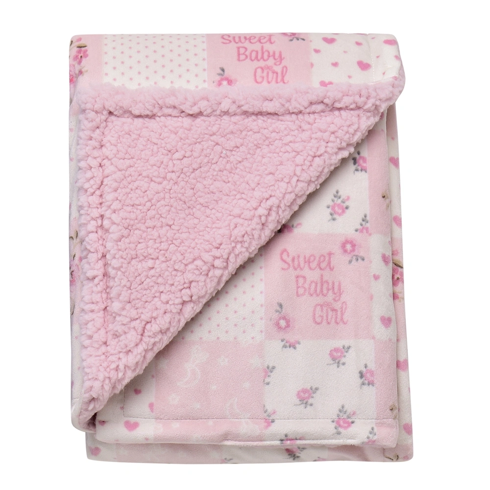 【Little Me】拼布印花綿絨蓋毯/粉