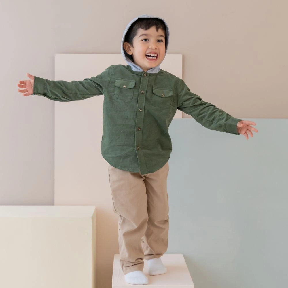 【Little Me】墨綠帶帽襯衫/長褲