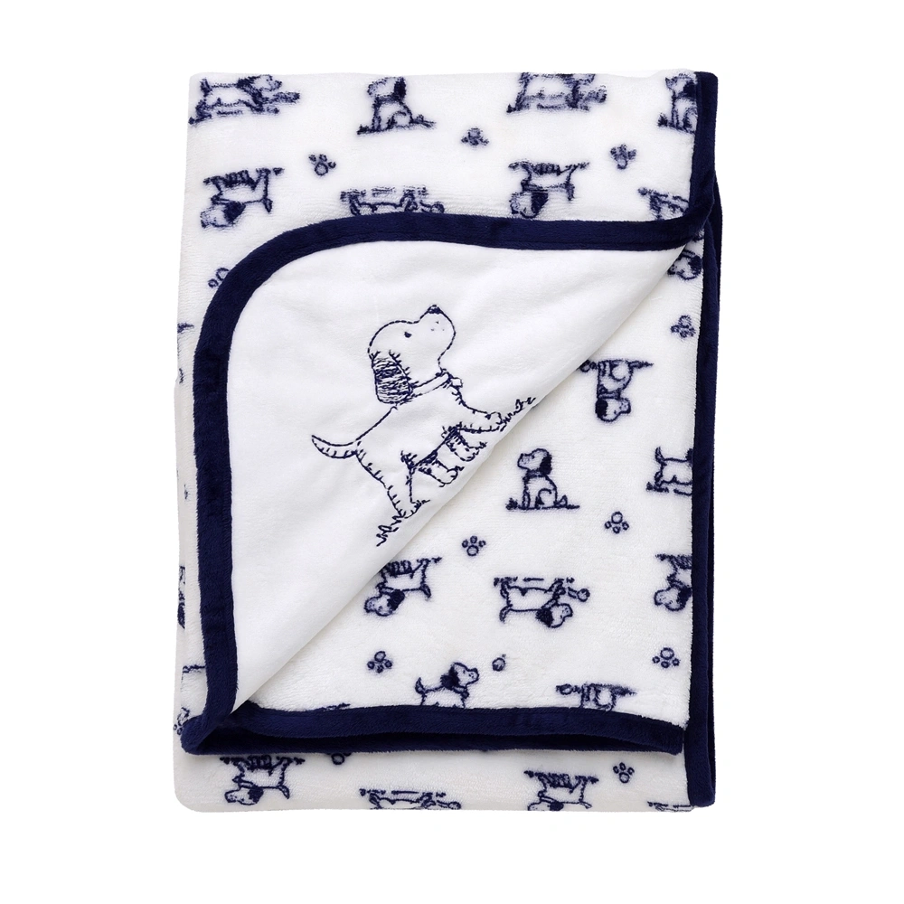 【Little Me】小狗蓋毯/白深藍邊