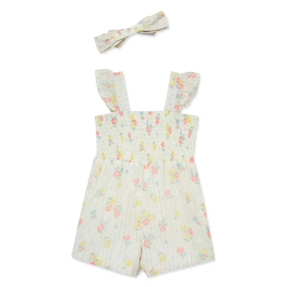 【Little Me】花束鬆緊連身褲/髮帶