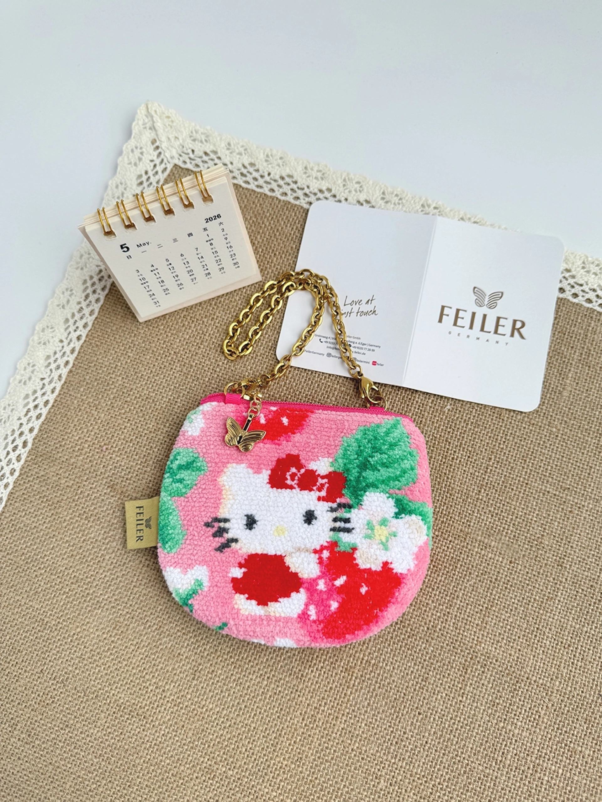feiler】Hello Kitty草莓物語鍊條零錢包(12X10)