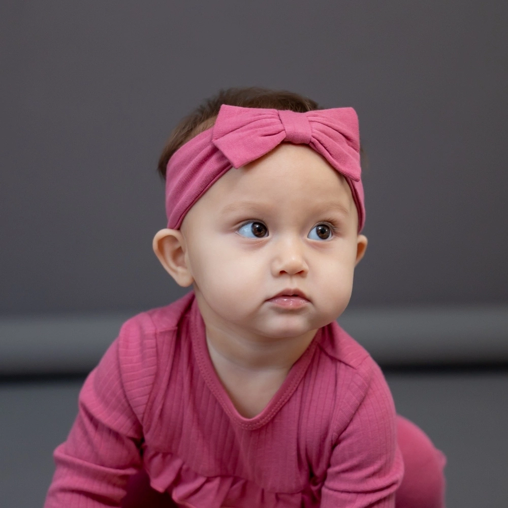 【Little Me】玫瑰紅竹纖維連身衣/長褲/髮帶