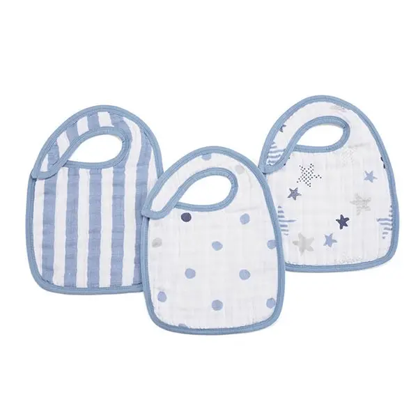 【Aden&Anais】經典圍兜3入/灰藍星星