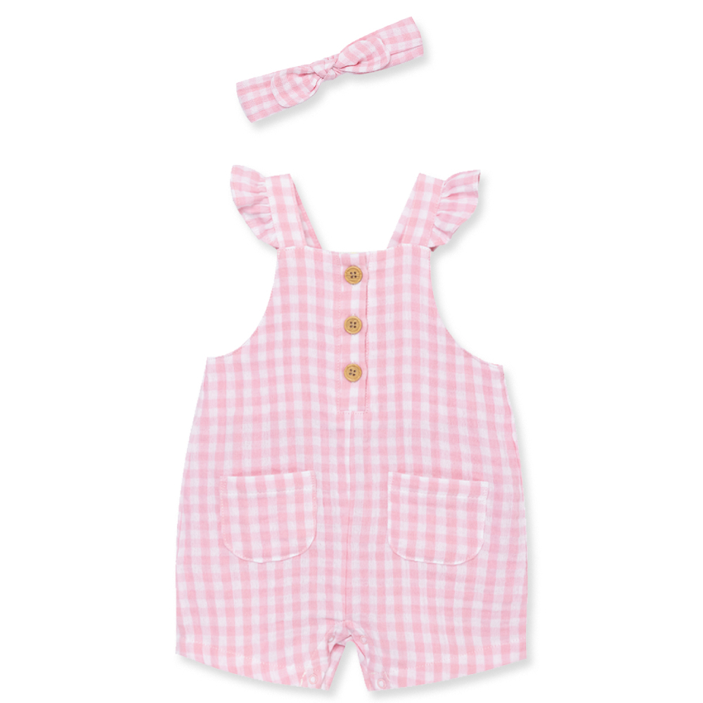 【Little Me】格子背心褲/髮帶