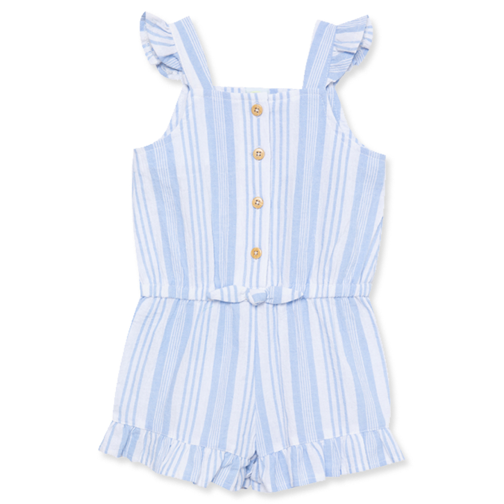 【Little Me】藍色條紋平織背心連身褲