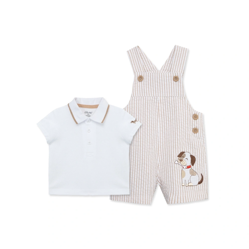 【Little Me】條紋小狗吊帶褲套裝