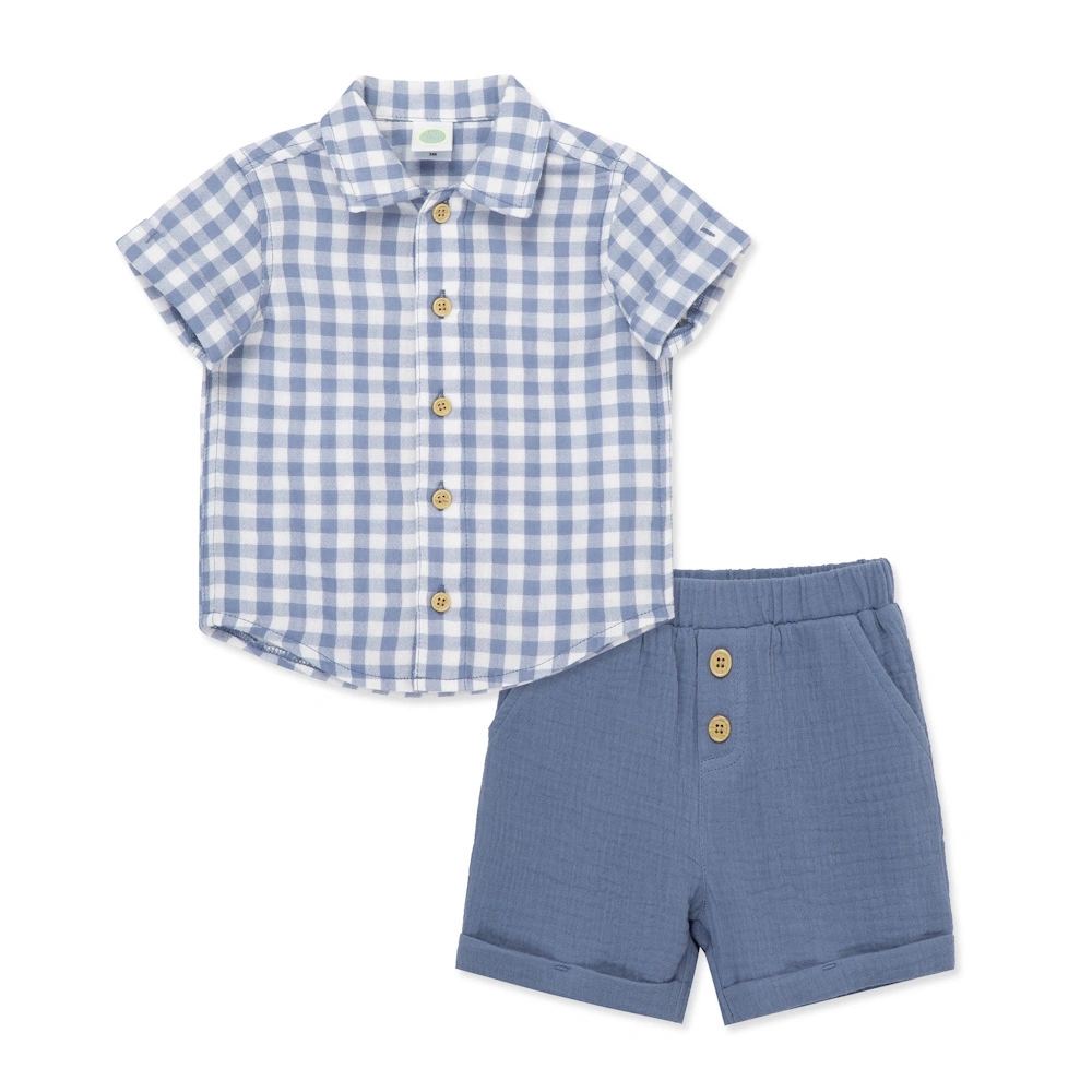 【Little Me】藍色格紋短袖上衣/褲子