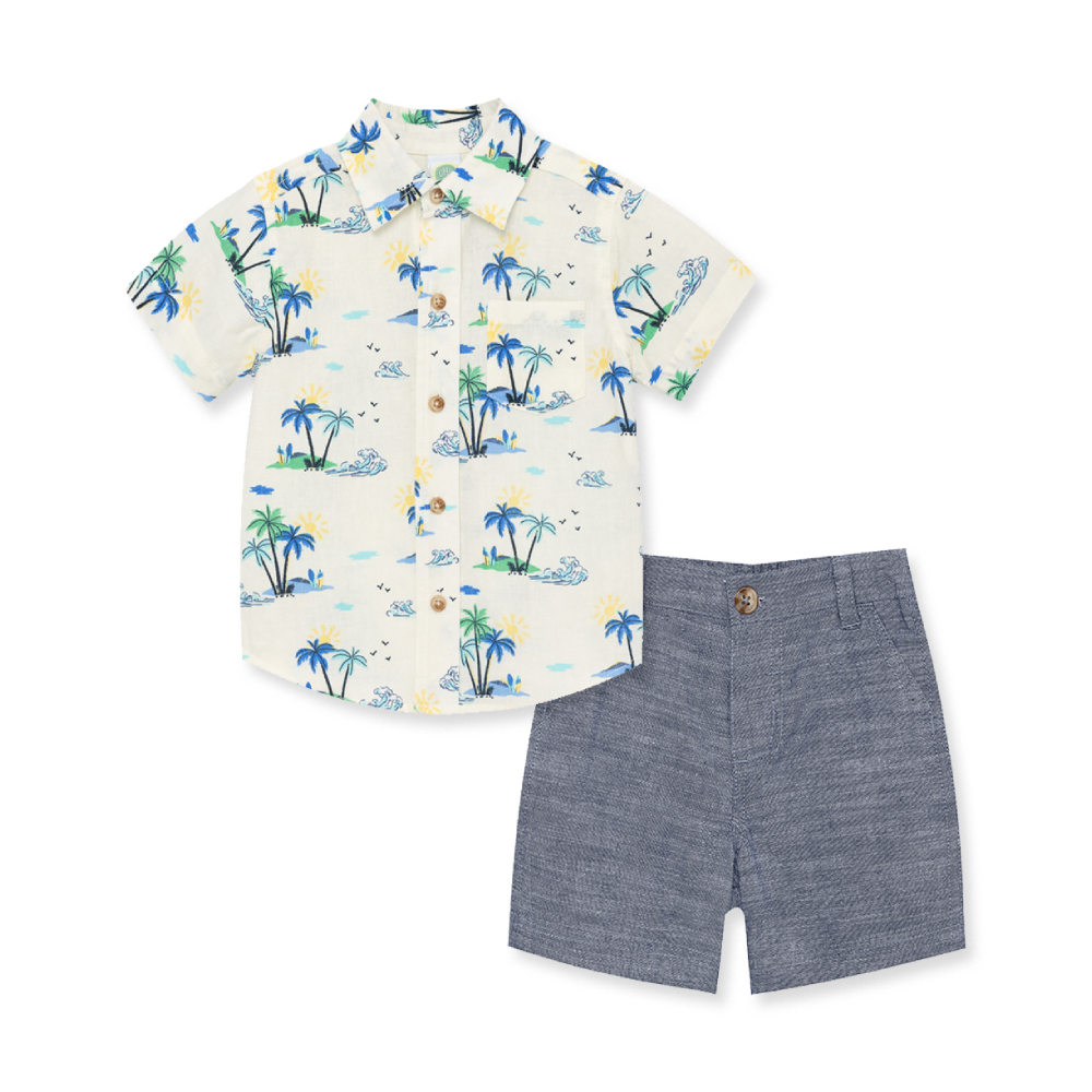 【Little Me】熱帶平織襯衫/短褲