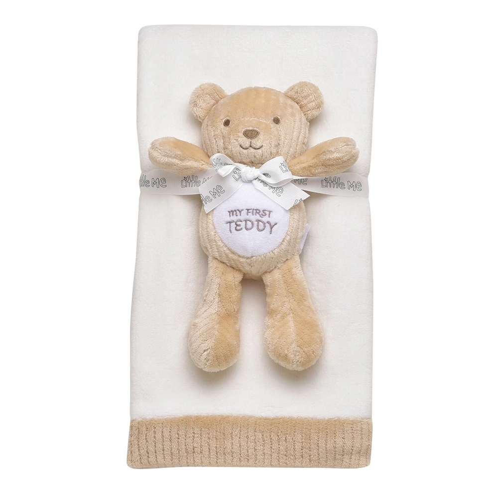 【Little Me】小熊安撫玩偶/白色蓋毯組