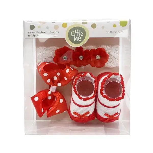 【Little Me】紅花髮飾髮夾襪子三入組
