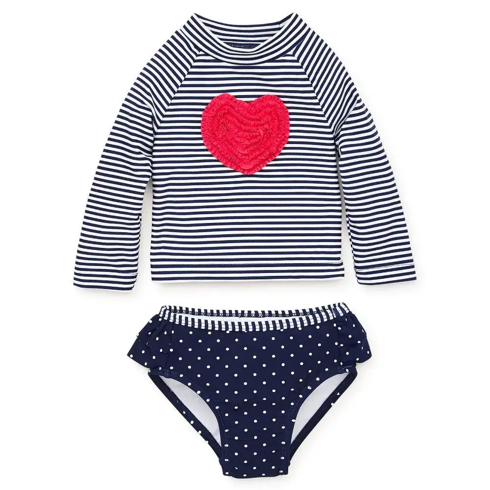 【Little Me】愛心長袖防護泳裝二件組