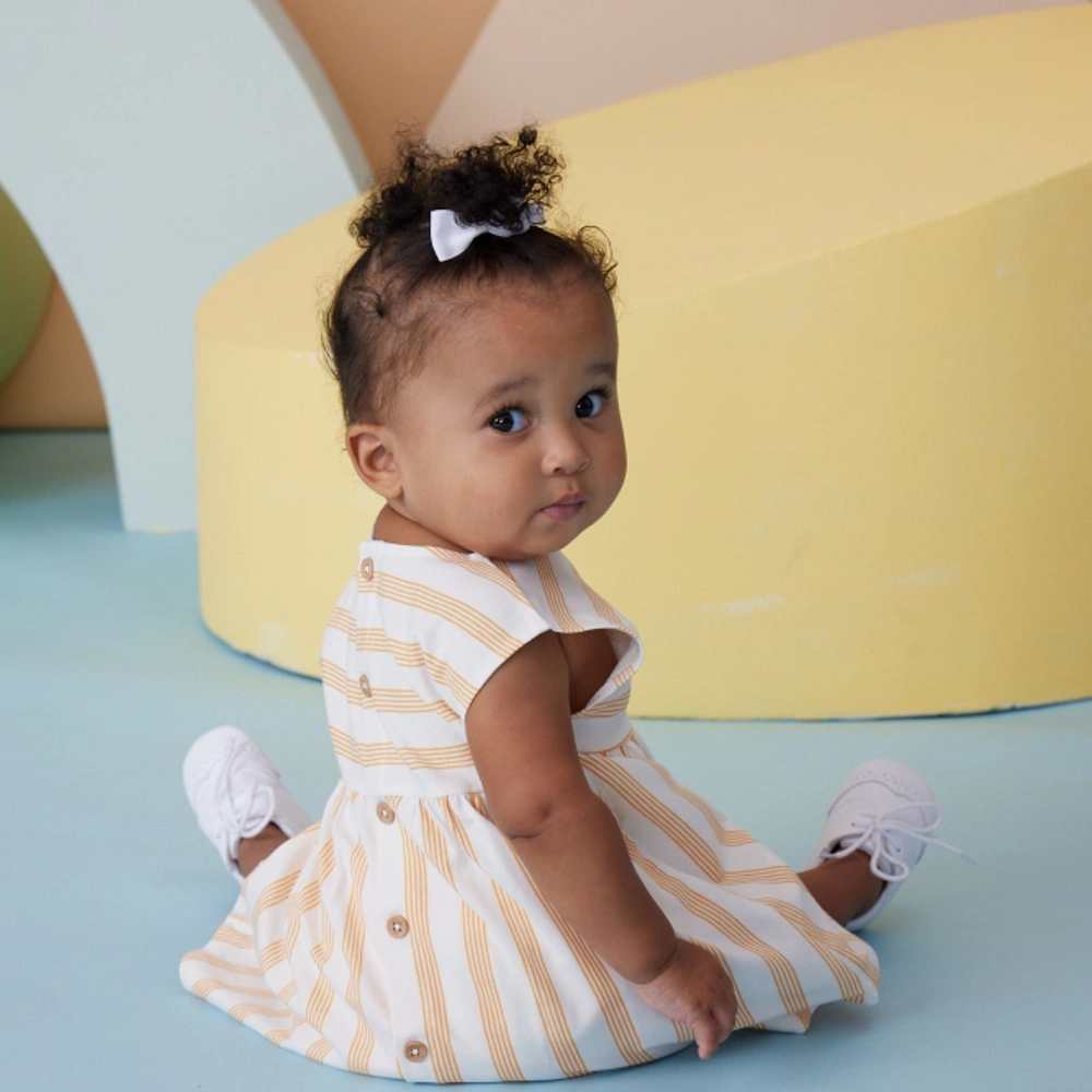 【Little Me】橘色條紋背心洋裝/襯褲