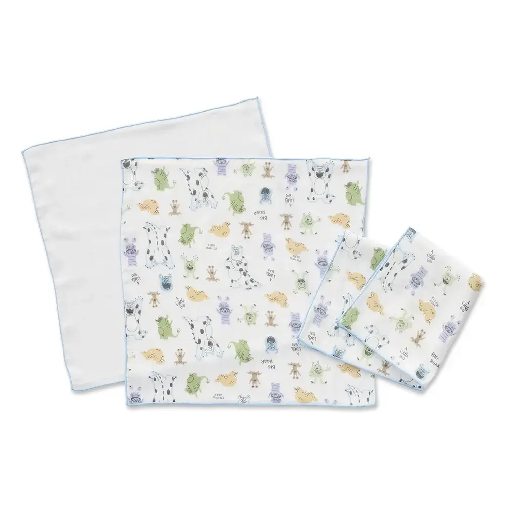 【Baby City娃娃城】怪獸造型紗布多功能小方巾3入