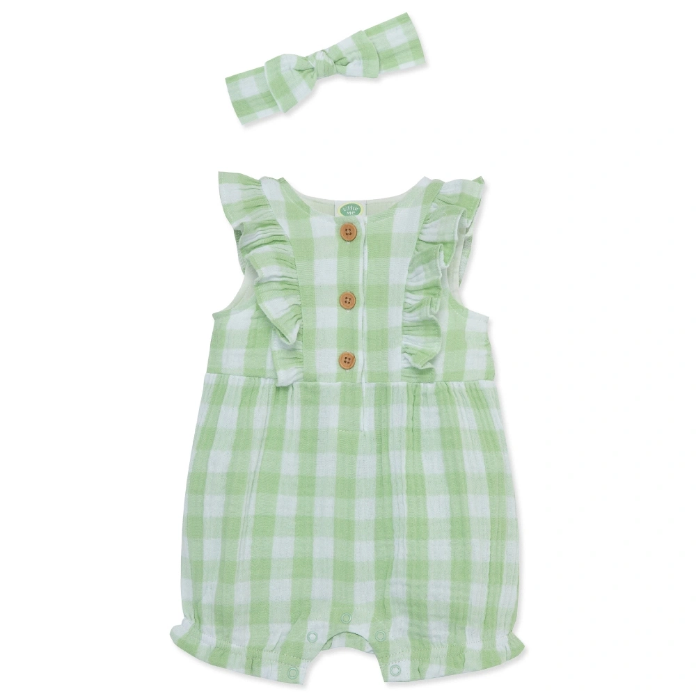 【Little Me】綠色格紋短兔裝/髮帶