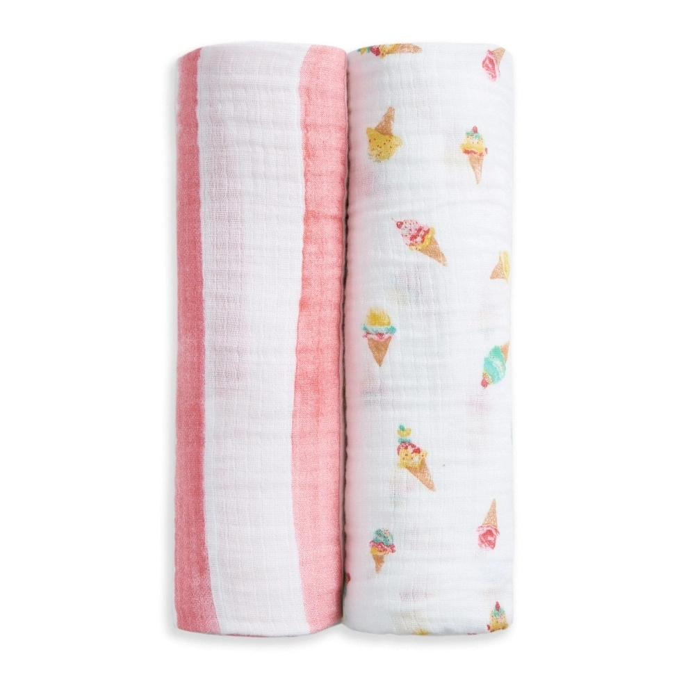 【Aden&Anais】經典多功能包巾2入/繽紛甜筒 新生兒包巾 一巾多用 四季皆適用 安心包覆感柔軟小被被 哺乳巾 彌月禮盒 月中推薦