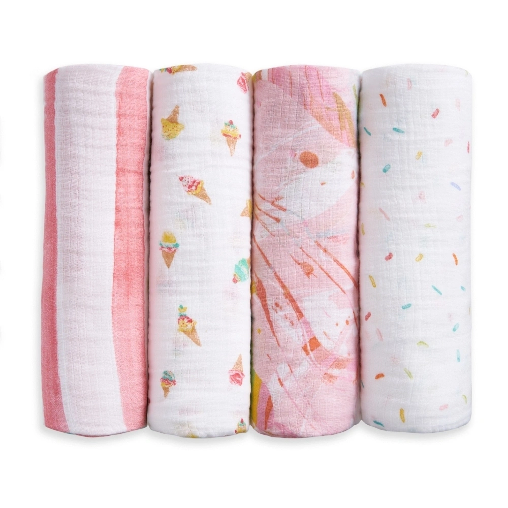 【Aden&Anais】經典多功能包巾4入/繽紛甜筒 新生兒包巾 月中愛用 100%純棉 推車遮陽巾 寶寶床單 拍嗝巾 彌月禮盒 月中推薦