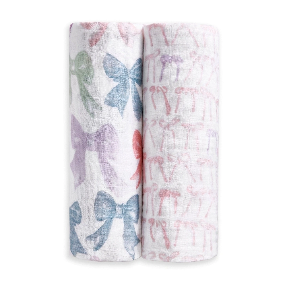 【Aden&Anais】有機棉包巾2入/裸粉蝴蝶結 新生兒包巾 月中愛用 敏感肌推薦 推車遮陽巾 寶寶床單 拍嗝巾  彌月禮盒 月中推薦 印度製